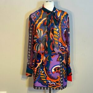 NWT Mod Colourful Funky 70's Print Chiffon Top Dress by Zara